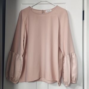 Calvin Klein Blush Pink Long Sleeve Balloon Sleeve Blouse Size L